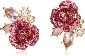 Betsey Johnson Mismatch Stud Earrings | Glitter Rose | Mixed Stones and Pearls - Picture 1 of 3