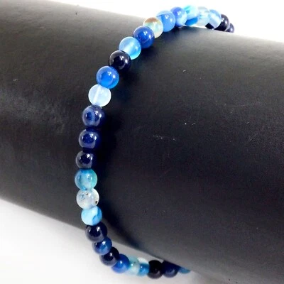 Pulsera elástica hecha a mano de ágata a rayas azules naturales con cuentas 4 mm 6 mm 8 mm 10 mm 12 mm Foto 1 de 2
