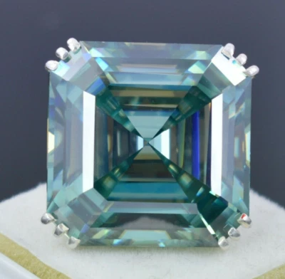 ENORME Y RARO Anillo de Cóctel de Diamantes Azules Corte Ascher Certificado 62.20 Ct, Plata 925 Foto 1 de 4