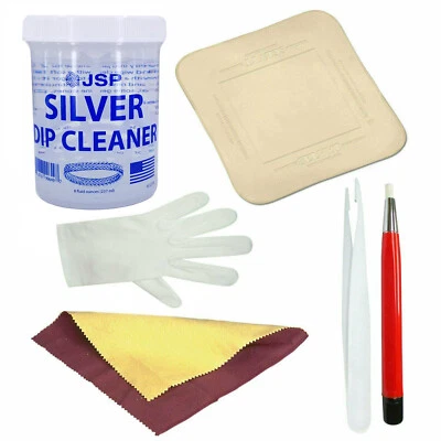Sterling Silver Dip Tarnish Remover 925 Solution Cleaner Kit w/ Cloths Tweezers - Image 1 of 4