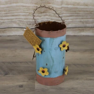 Hannas Handiworks Metal Rustic Distressed Metal Lantern Can Holder Blue 8x4" - Picture 1 of 3