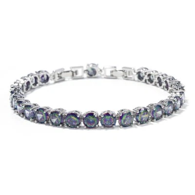 New 6mm Round Cut Rainbow Fire Mystic Topaz Gemstone Silver Women Girl Bracelet - Image 1 of 4