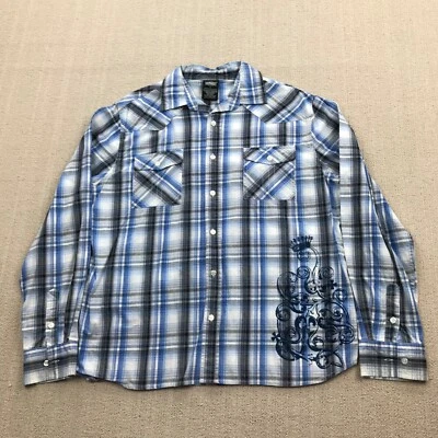 Рубашка элитная мужская MMA большая синяя клетчатая на пуговицах вышитая Y2K Vini Vidi Vici - Изображение 1 из 4