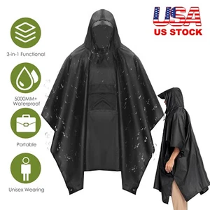 Unisex Hooded Rain Poncho W/ Pocket For Adult 3-in-1 Waterproof Poncho Raincoat - Picture 1 of 28