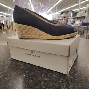 Sandali donna Bandolino blu scuro Nuri punta aperta espadrillas zeppa taglia 8M NUOVI - Foto 1 di 9