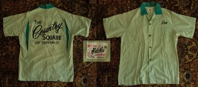Vtg 1960's Hale Niu Jack Pot Honolulu Bowling Shirt Country Square Green Sz M - Image 1 of 4