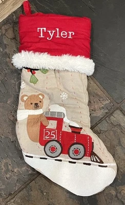 "Medias de Navidad Pottery Barn Tyler Bronceado OSO Rojo Tren Blanco Piel Borde Nieve 20""" Foto 1 de 4