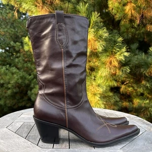 Franco Sarto Cowboystiefel Damen 10 braun Leder halbhoch spitz zulaufend schmale Passform - Bild 1 von 9