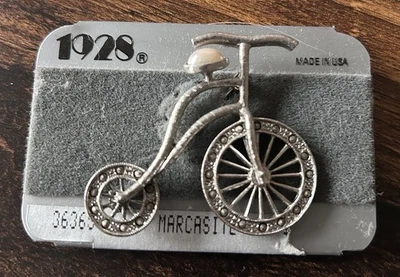 NUEVO 1928 Marca Tono Plateado Marcasita y Perla Bicicleta Bicicleta Triciclo Broche PIn Foto 1 de 4