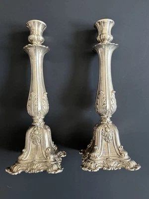 Pair of Antique Silverplate Candleholders, Ornate Rococo Style - Image 1 of 4
