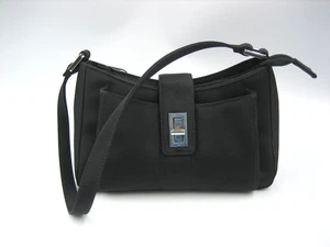 Vintage Black Purse Satin Finish Black Shoulder Strap Simple Evening Wear - Bild 1 von 8