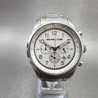 Michael kors Chronograph Watch Men 43mm White Dial Silver Tone Date New Battery - Image 1 of 4