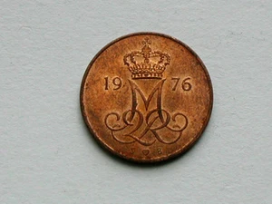 Denmark 1976 5 ORE Margrethe II Coin AU with Toned-Lustre - Picture 1 of 2