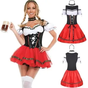 Women's Oktoberfest Beer Maid Costume German Bavarian Dirndl Dress Carnival UK - Picture 1 of 7