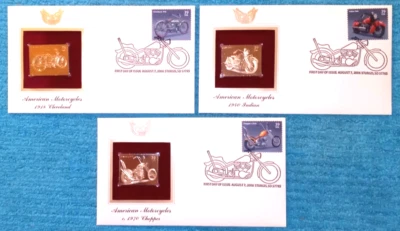 American Motorcycles COMPLETE SERIES OF ALL 3!  Gold Replica Stamps - SEE BELOW! - Image 1 of 4