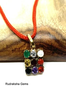 NAVRATNA NAVRATAN NAVARATHNA 9 PLANET NINE GEM STONE PENDANT CHARM WITH CORD OM - Picture 1 of 5