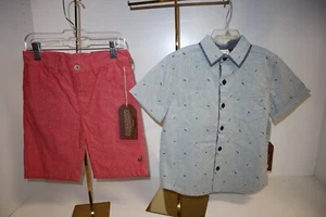Fore!! Axel & Hudson Boys 2pc Flag Button Down Polo Short Set Sz 5 - Picture 1 of 1