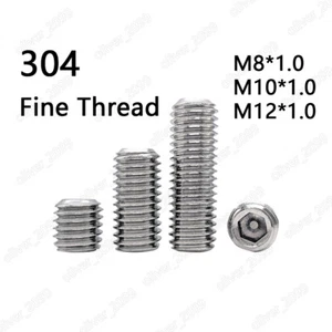 Fine Thread 304 Stainless Steel Hex Socket Set Screws Flat Point Grub Screws - Picture 1 of 5
