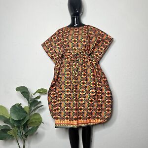 One Size Ghana Print Women Multicolor Caftan Dress w/ Fabric Rope For Tying