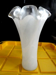 Vintage Murano Vetro Eseguito Secondo Vase marmoriert weiß Glas geraffter Rand - Bild 1 von 8