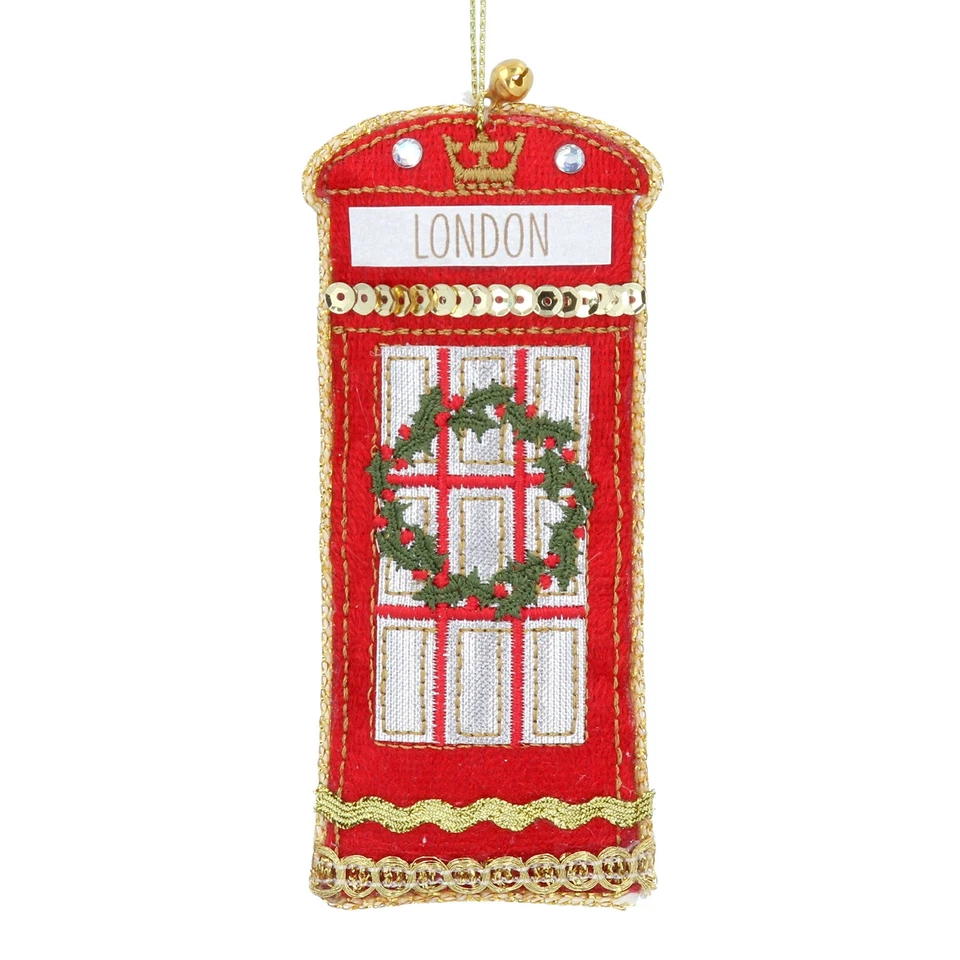 Gisela Graham Luxe Phone Box Christmas Tree Decoration With Gold Hanging Twine - Image 1 of 1