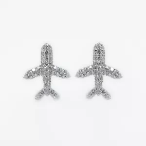 Pendientes de avión de diamantes de oro blanco macizo de 14 k - Imagen 1 de 2