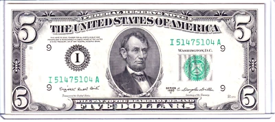 1950-C $5 Federal Reserve Note Minneapolis #I51475104A - Image 1 of 2