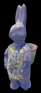BEAUTIFUL VINTAGE MOSAIC CERAMIC PURPLE BUNNY RABBIT PLANTER - Picture 1 of 9