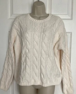 NEW M&S Ladies Ivory  Chenille Cable Knit Crew Neck Relaxed Jumper Size XL - Picture 1 of 3