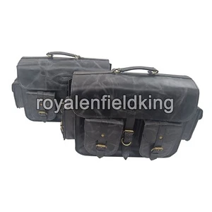 Fit For Royal Enfield Shotgun 650 "Black Leather Saddle Pannier Bags" - Imagen 1 de 7