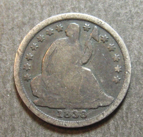 1838  Seated Liberty Half  Dime - * 90% Silver * -  (P3665) Cover