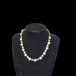 Vintage Prong Set Iridescent Glass Rhinestone Choker Necklace Nice Condition 15" - Picture 1 of 24