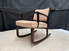 EB2913 Danish Stained Beech & Pink Striped Fabric Rocking Chair Vintage VCLO