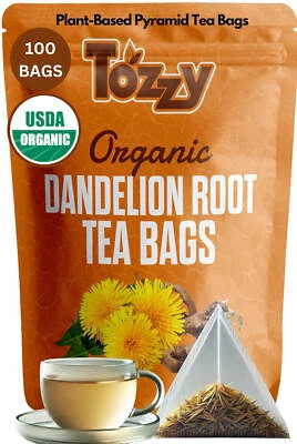 TOZZY Organic Dandelion Root Tea - 100 Count (Plant-Based Pyramid Tea Bags)