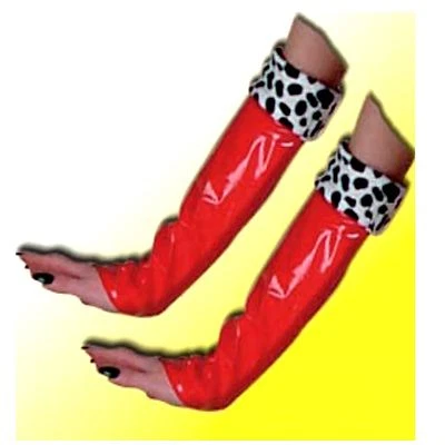 Lack-Handschuhe rot Armstulpen sexy Dalmatiner Punk Cruella 80er 125653913 - Bild 1 von 2