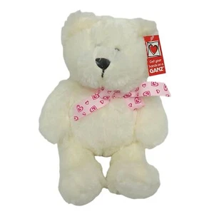Ganz Cuddles Teddy Bear Plush Pink Heart Bow 12" Stuffed Animal Toy White - Picture 1 of 10