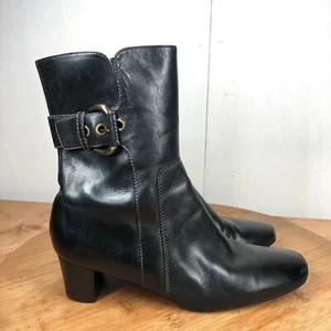 Ecco Boots 40 Womens 9 Shoe Black Leather Career Zip Block Heel Classic - Picture 1 of 15