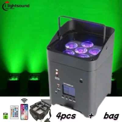 4/bag Battery DMX Wireless Uplight 6x18W 6in1 RGBWAUV DJ Par lights  Stage DJ - Image 1 of 4