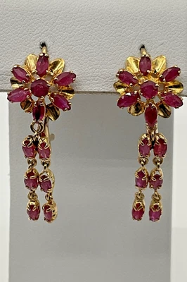 14K Yellow Gold  2.50cttw Ruby Dangle Earrings - Image 1 of 4