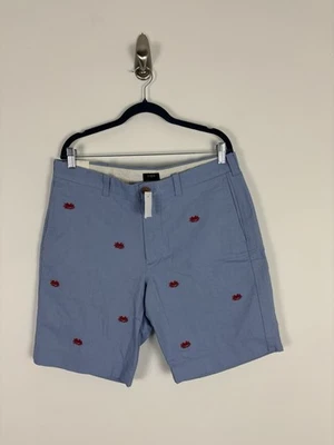 Nuevo con etiquetas J. Pantalones Cortos Oxford Crew 9" Lavados al Sol Talla 34 Hombre Azul Rojo Cangrejo Bordado Foto 1 de 4