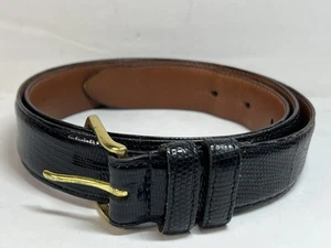 Coach 3870 Mens Genuine Lizard Dress Belt 38 Black Solid Brass Buckle USA - Picture 1 of 10