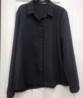 Blusa TAHARI con botones para mujer XL negra manga larga lengüeta enrollable botones ocultos Foto 1 de 4