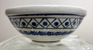 Boleslawiec Polish Pottery Soup Cereal Bowl Blue Dots With Abstract,  6.5” Round - Picture 1 of 7
