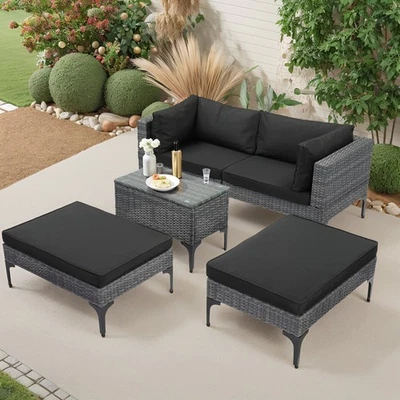 5 tlg. Rattan Gartenmöbel-Set, Sitzgruppe mit Kissen für Garten, Terrasse Grau - Bild 1 von 4