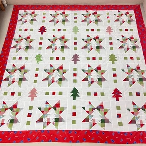 Handarbeit Weihnachtsbaum in Sternen Baumwolle Patchwork Quilt Top/Topper 86x86" - Bild 1 von 4