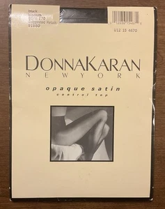 Donna Karan Opaque Satin Control Top Hosiery Pantyhose Black Medium NIP - Picture 1 of 3