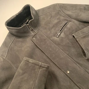 Abrigo HiSO Canada de piel de oveja gris 40 genuino cuello militar nuevo sin etiquetas - Imagen 1 de 22