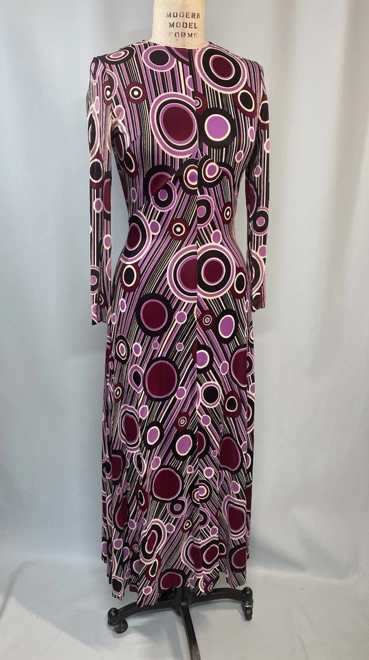 Vintage Dress SIZE SMALL purple black dot psychedelic 60s 70s maxi long - Image 1 of 4