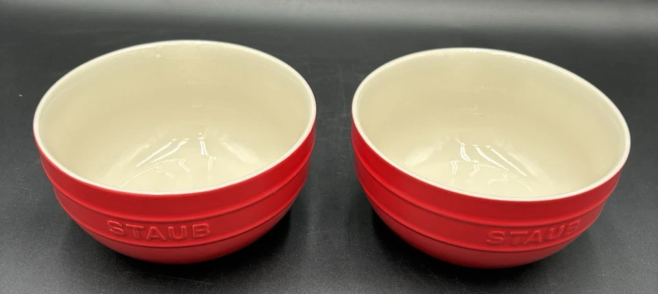 STAUB Bowl Soup Salad Cereal Cherry Red (2) Ceramic Stoneware Universal 6.5" GUC - Image 1 of 4