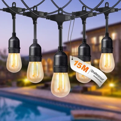 49-300FT Festoon Outdoor Lights 15 LED Bulbs for Garden Christmas Decor UK Plug - Image 1 of 4